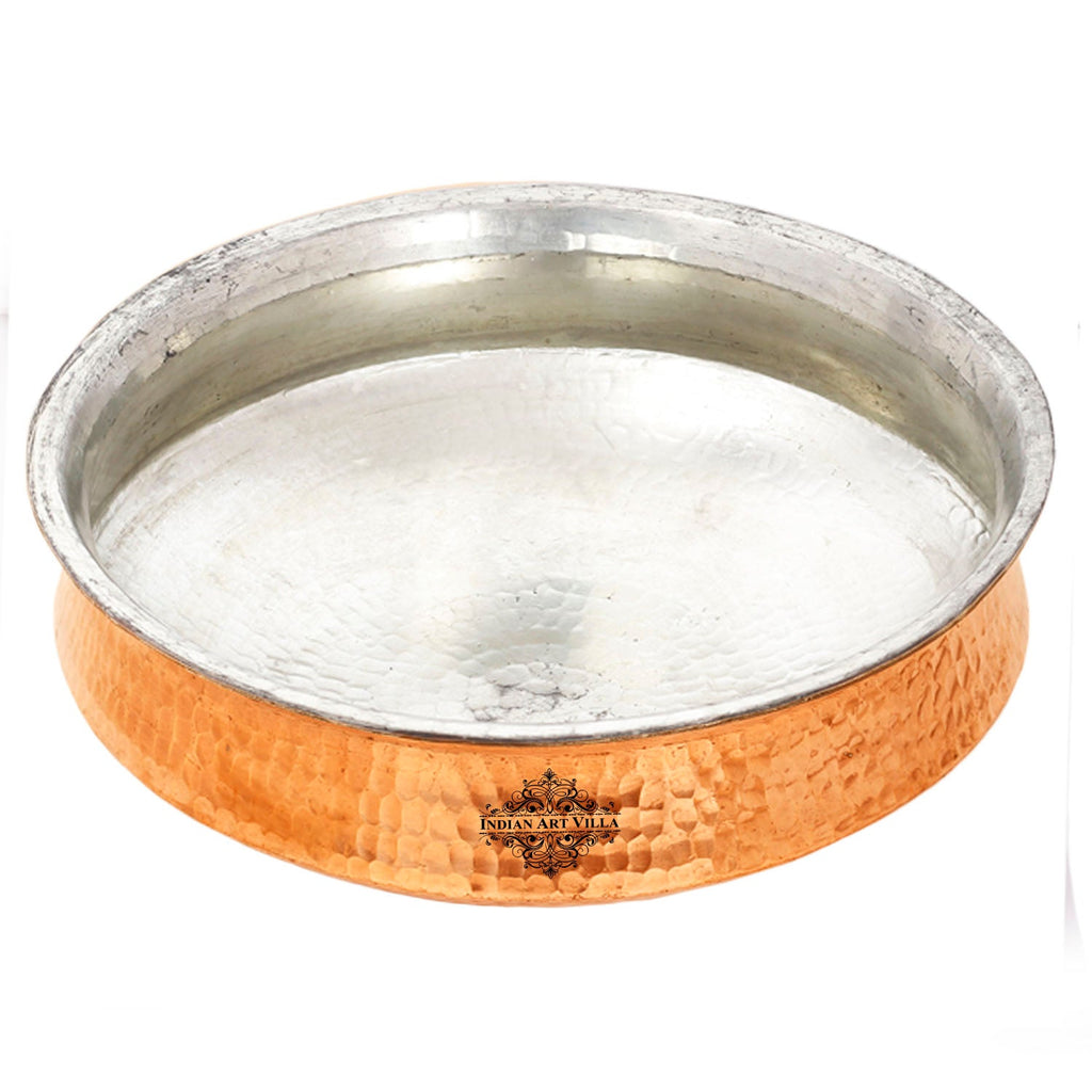 Indian Art Villa Pure Copper Hammered Lagan Handi Chaffing Dish Pan With Tin Lining, Cookware & Serveware, Brown
