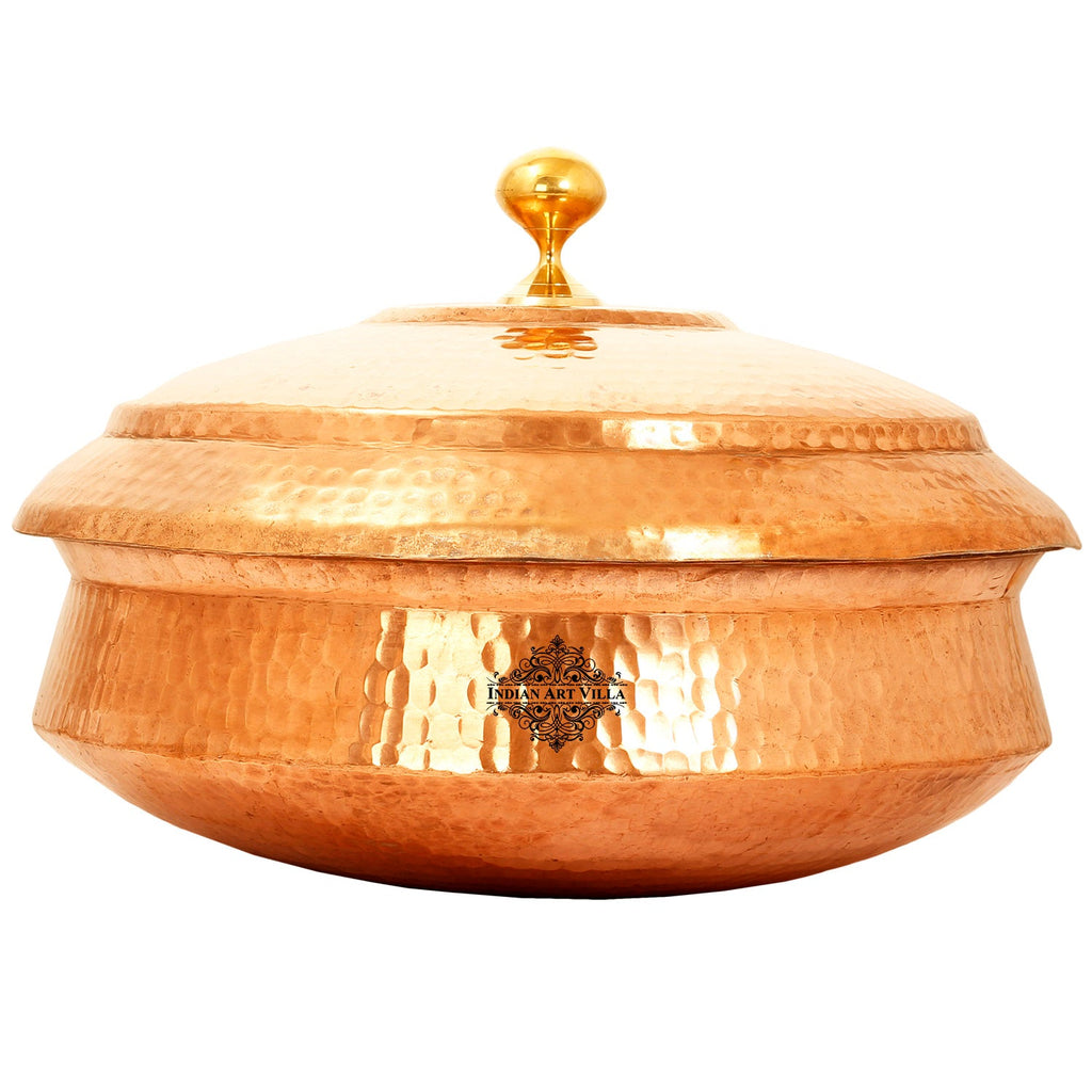 INDIAN ART VILLA Pure Copper Handi Lagan With Lid, Inside Tin Lined, Serveware & Cookware