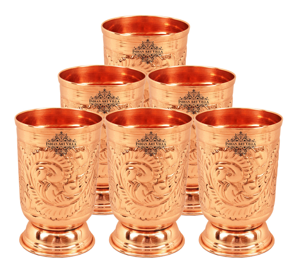Indian Art Villa Copper Designer Glass with Bottom 350 ML