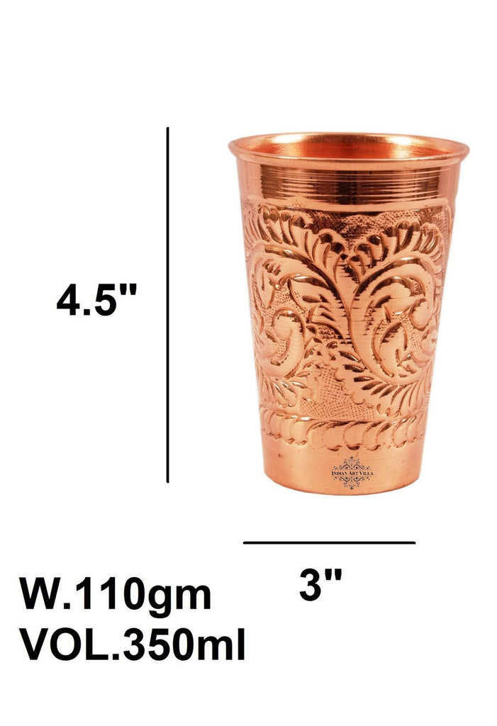 Indian Art Villa Pure Copper tumbler Glass Cup, Designer Small, 350 ML, Brown