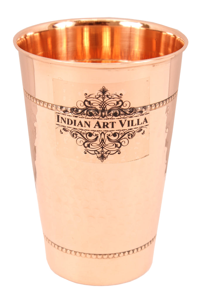 Indian Art Villa Copper Hammered Design Glass with 2 Rings 400 ML