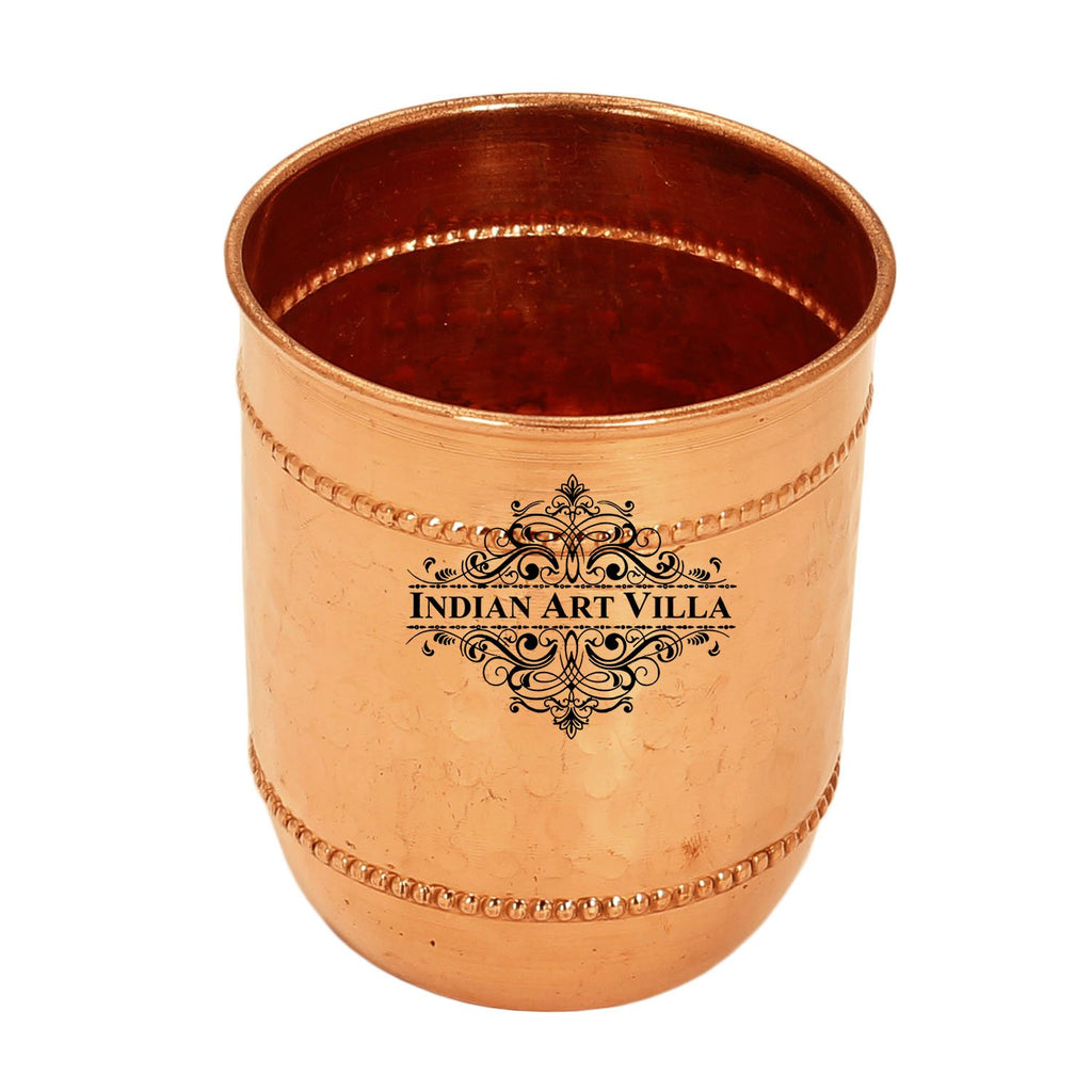 Indian Art Villa Pure Copper Hammered Glass Tumbler Goblet Cup 450 ML Serving Water Home Hotel Restaurant Good Health Benefit Yoga Ayurveda