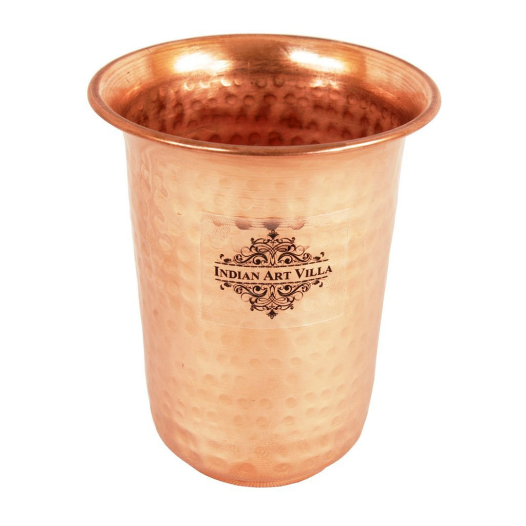 Indian Art Villa Copper Hammered Design Glass Goblet Tumbler 300 ML