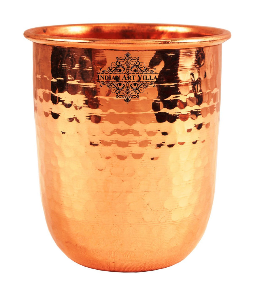 Indian Art Villa Copper Hammered Design Round Glass -275 ML