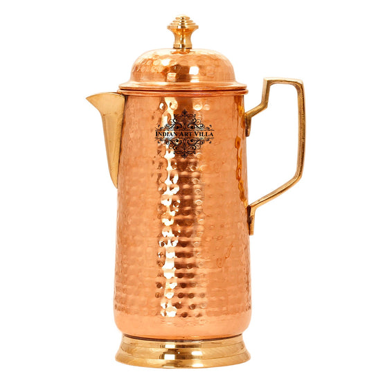 Pure Copper Hammered Jug With Brass Handle