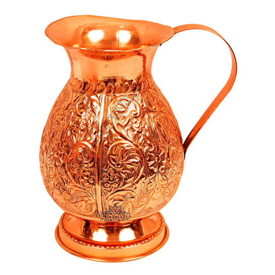 Pure Copper Jug with Embossed Leaf Design – 1500 ML