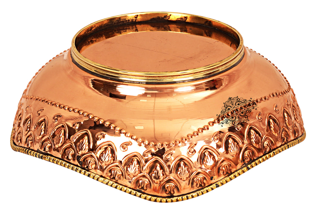 Indian Art Villa Pure Brass Copper Handmade Designer Fruit Bowl