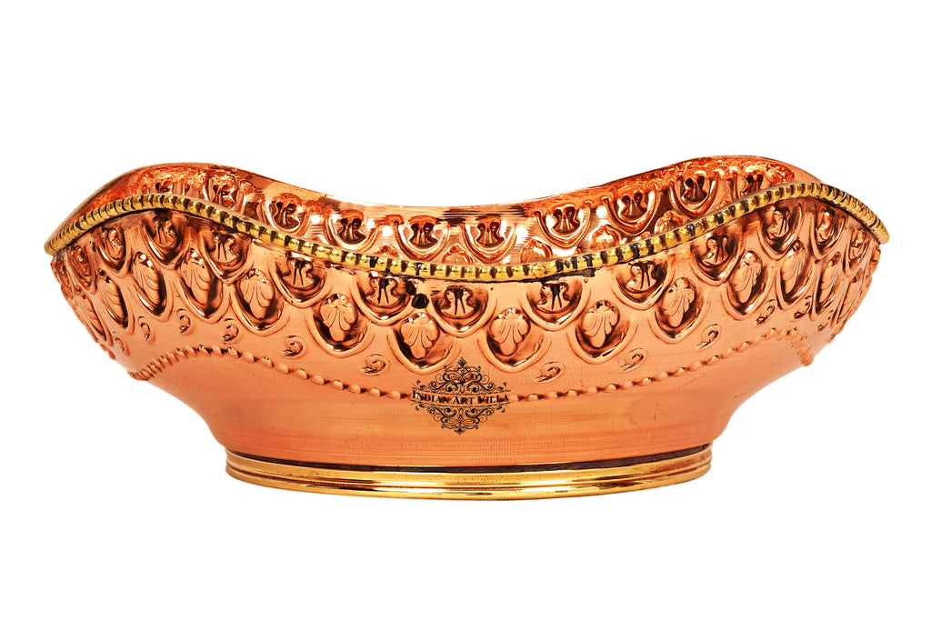 Indian Art Villa Pure Brass Copper Handmade Designer Fruit Bowl