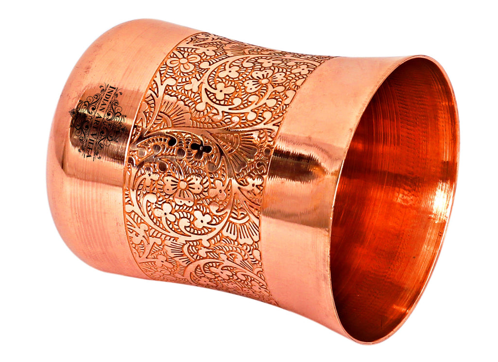 INDIAN ART VILLA Copper Curved Glass with Embossed Design, 300 ML