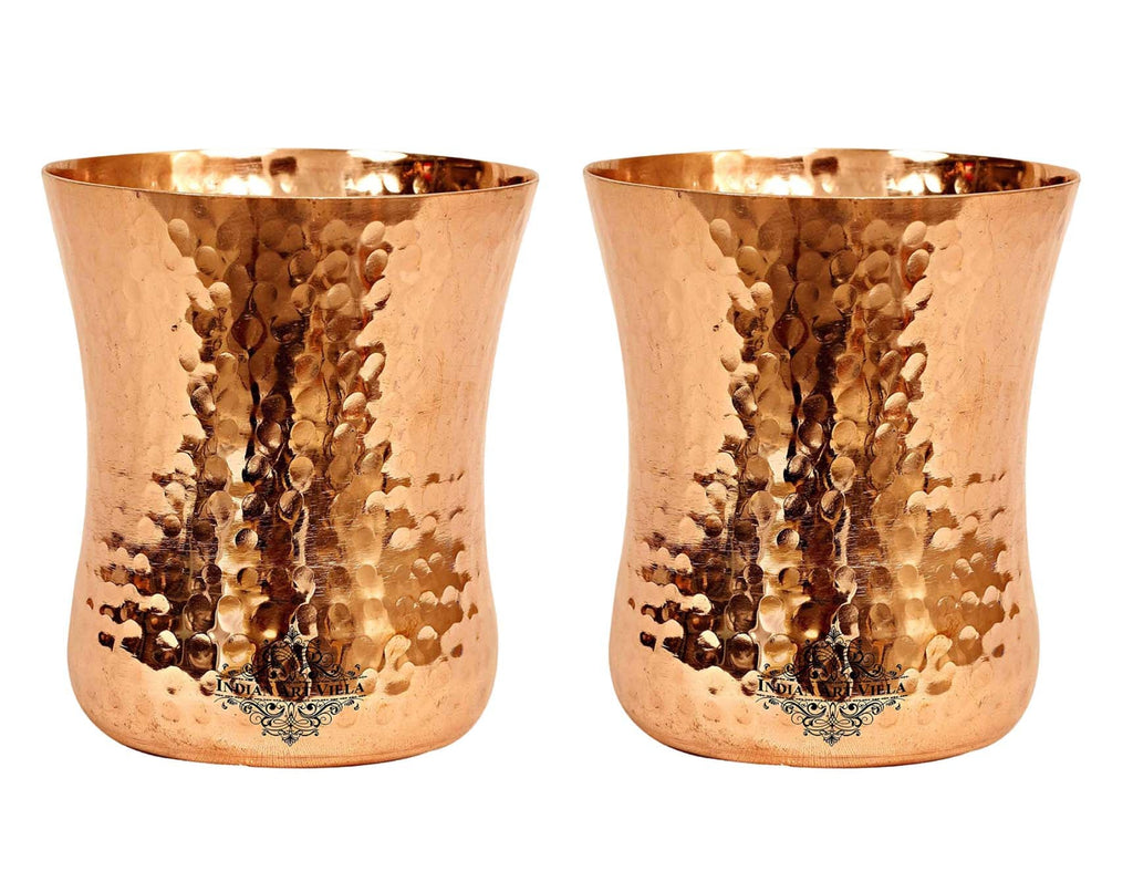 Indian Art Villa Pure Copper Curved Glass / Tumbler | Drinkware | Tableware | 300 ML