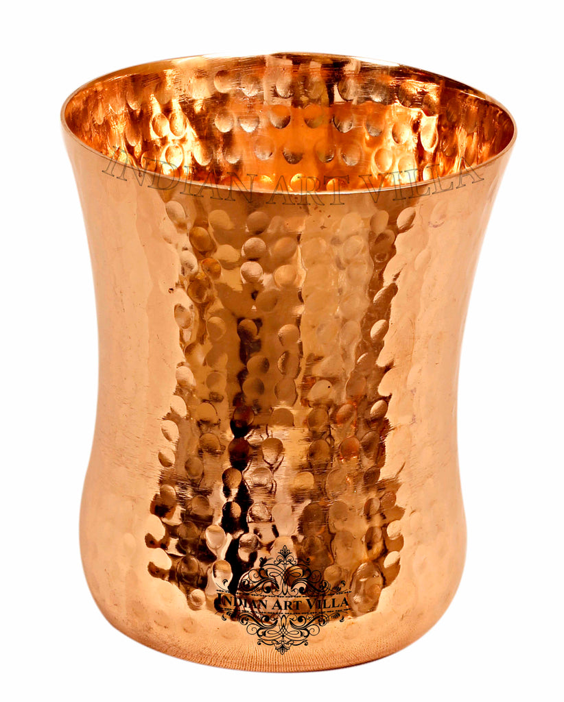 Indian Art Villa Copper Curved Glass, Hammered Design, 300 ML