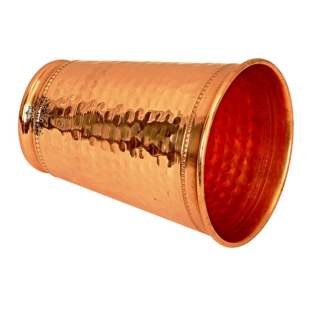 Indian Art Villa Copper Hammered Design 2 Ring Glass Tumbler 400 ML