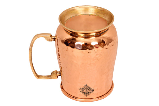 Handcrafted Pure Copper Hammered Mug with Brass Handle & Bottom