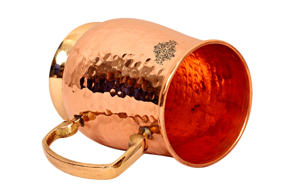INDIAN ART VILLA Copper Hammered Mug with Brass Handle & Bottom