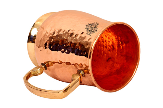 Handcrafted Pure Copper Hammered Mug with Brass Handle & Bottom