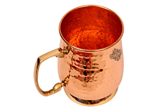 Handcrafted Pure Copper Hammered Mug with Brass Handle & Bottom
