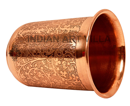 Pure Copper Embossed Design Curved Glass Tumbler 210 ML