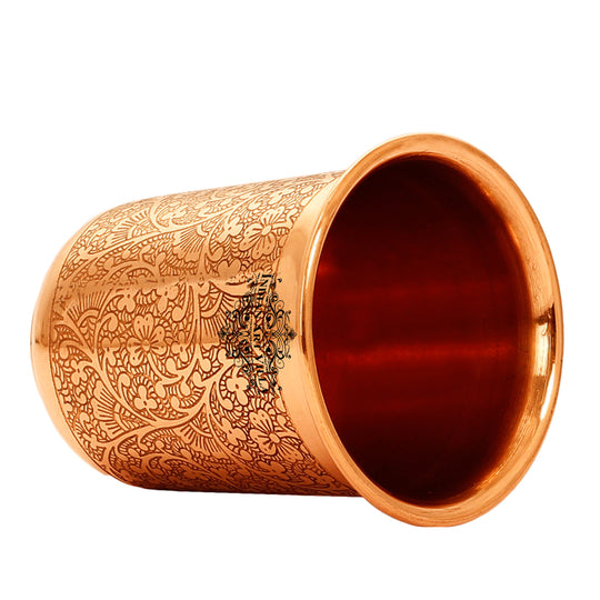 Pure Copper Embossed Design Curved Glass Tumbler 210 ML