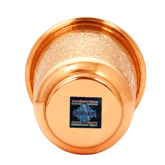 Pure Copper Embossed Design Curved Glass Tumbler 210 ML
