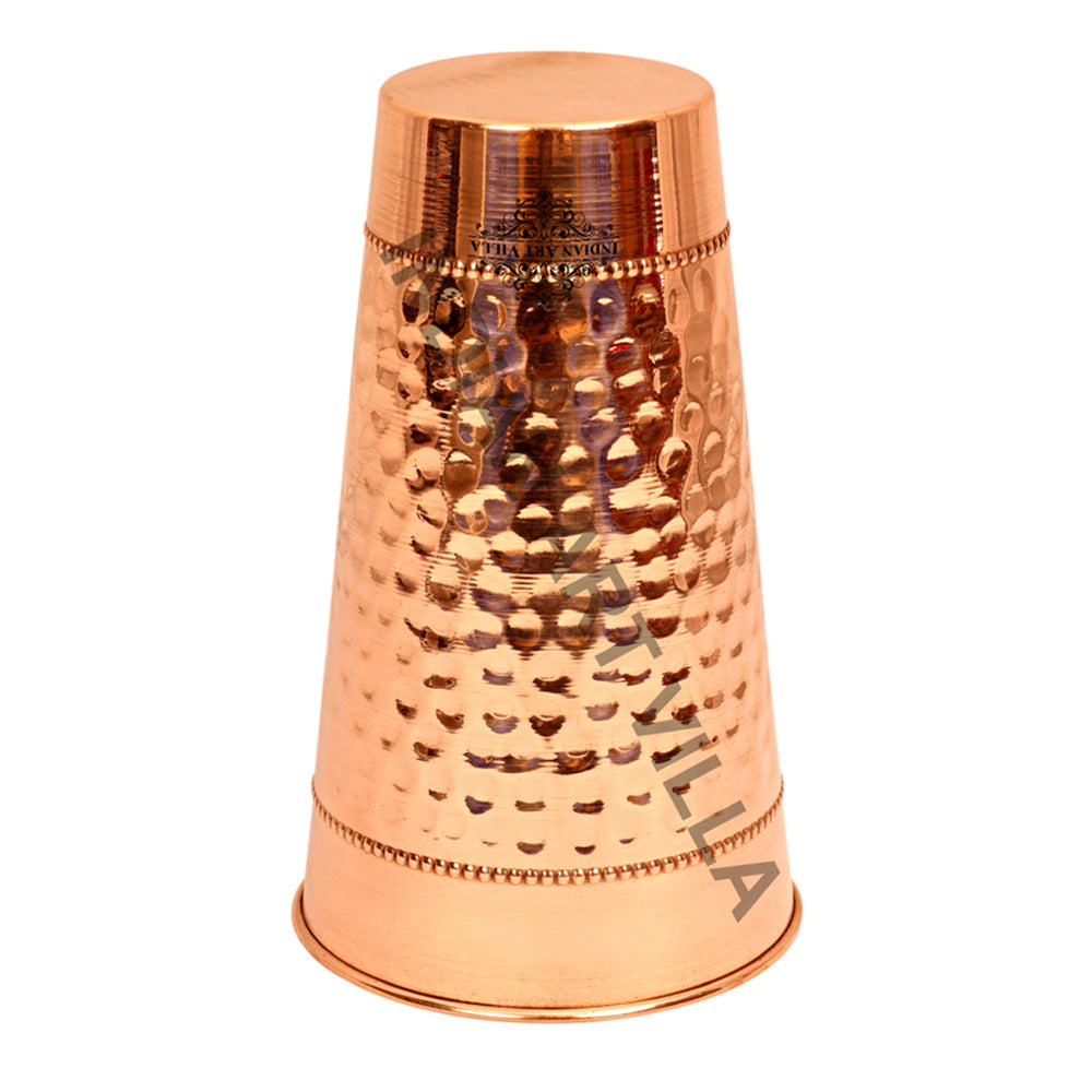Copper Hammered Design Big Glass Tumbler with 2 Rings