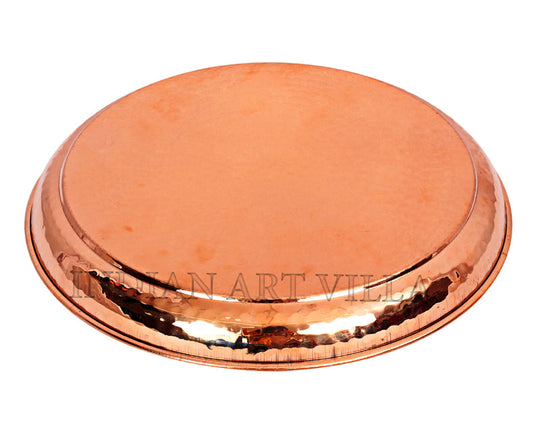Hammered Copper Dinner Plate Thali, Serving Lunch Dinner, Home Hotel Restaurant, Diameter 27.94 cm, Brown