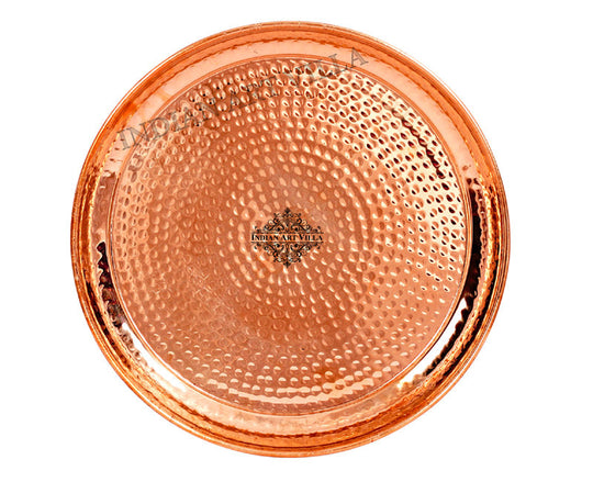 Hammered Copper Dinner Plate Thali, Serving Lunch Dinner, Home Hotel Restaurant, Diameter 27.94 cm, Brown