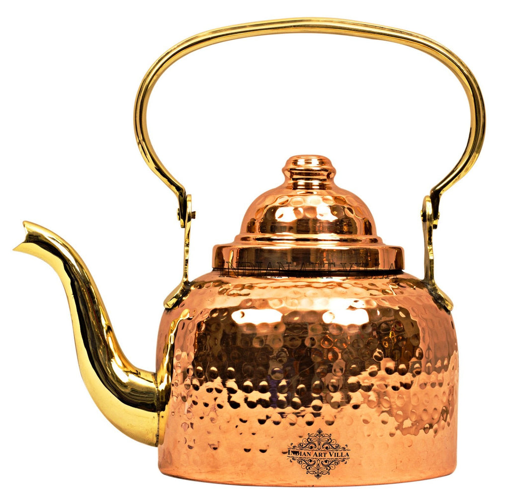 INDIAN ART VILLA Copper Designer Mughlai Tea Pot with Inner Lining - 650ml