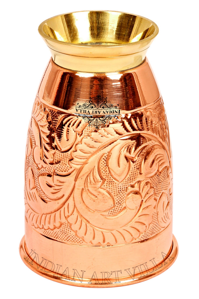 INDIAN ART VILLA Copper Embossed Design Glass With Brass Bottom