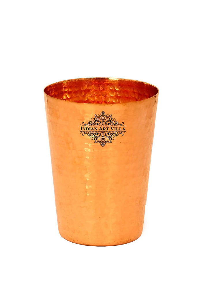 Indian Art Villa Pure Copper Hammered Glass Tumbler Drinkware Tableware Yoga Ayurveda 400 ML