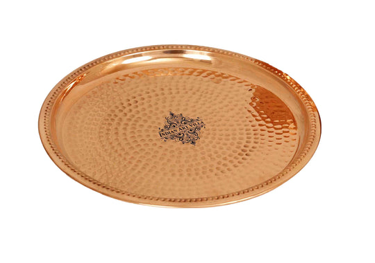 Handcrafted Pure Copper Small Thali | Plates with Hammered Design, Dinnerware, Serveware