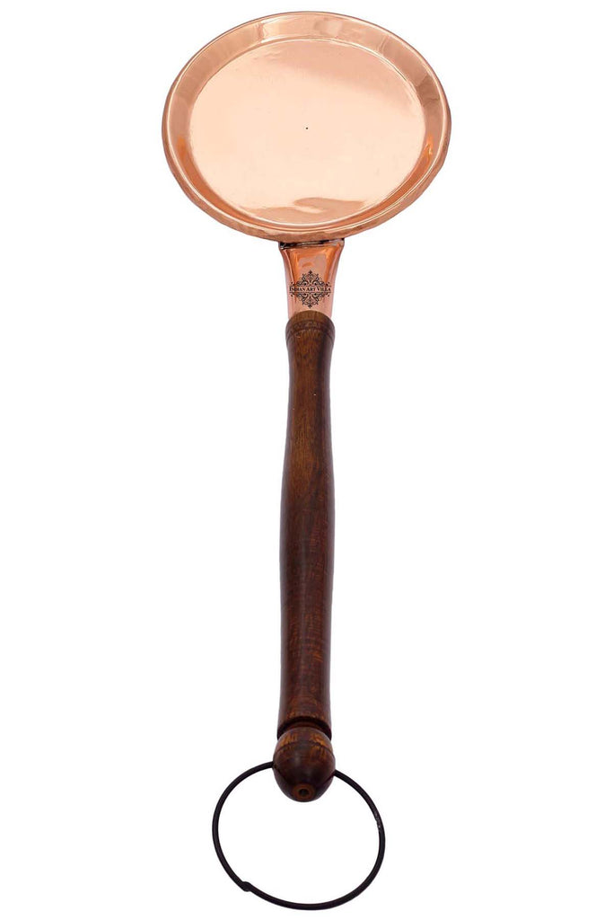 Copper Flat Serving Spoon With Wooden Handle And Hanging Ring  15.8" Inch