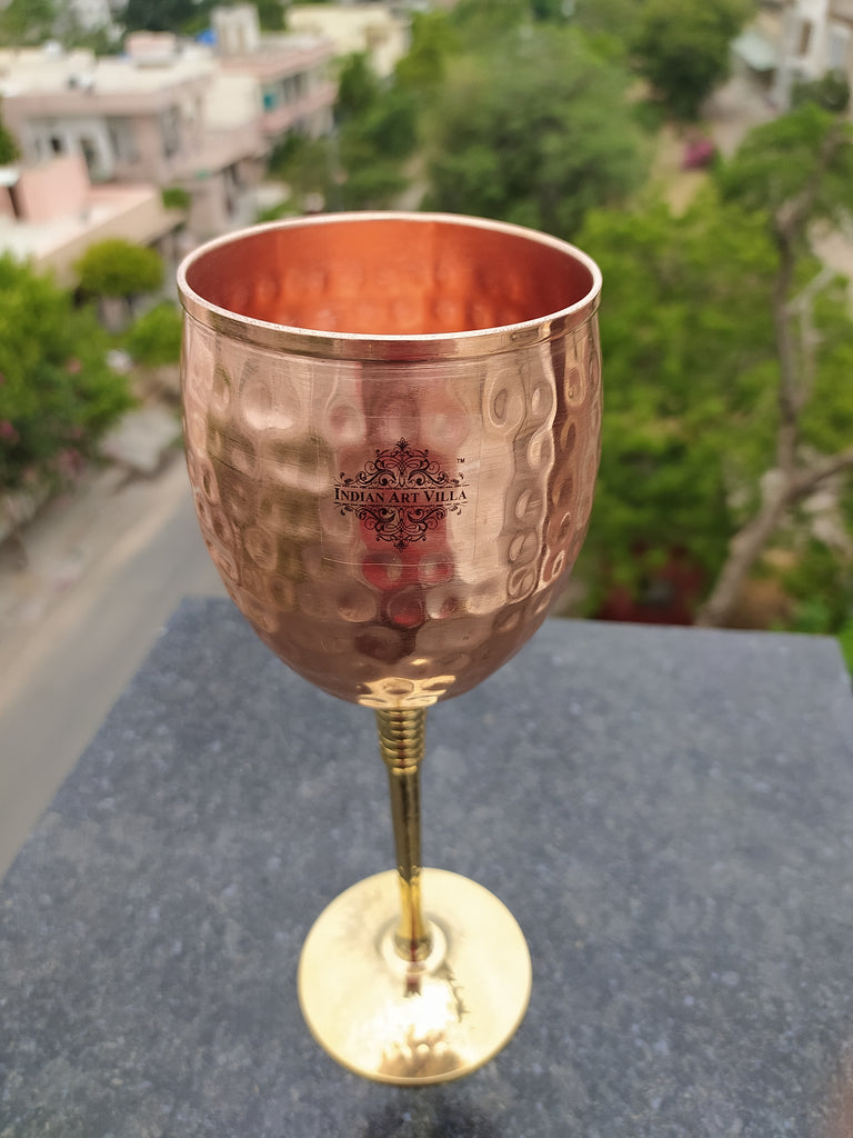 Indian Art Villa Pure Handmade Hammered Best Quality Copper Brass Champagne Wine Glass 350 ML - Wine Bar Restaurant