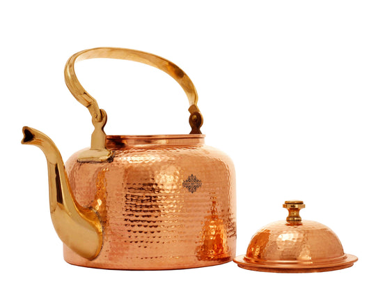 Copper Hammered Tea Kettle Pot Inside Tin Lining, Serveware,