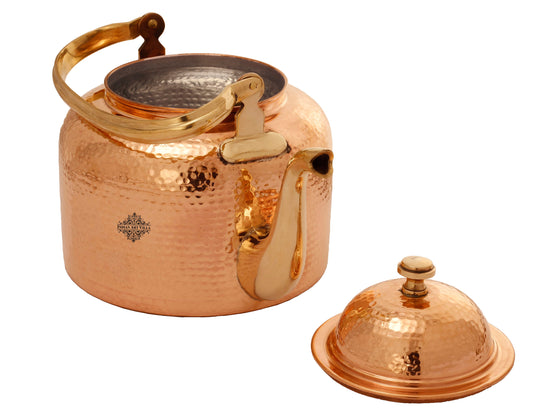 Copper Hammered Tea Kettle Pot Inside Tin Lining, Serveware,