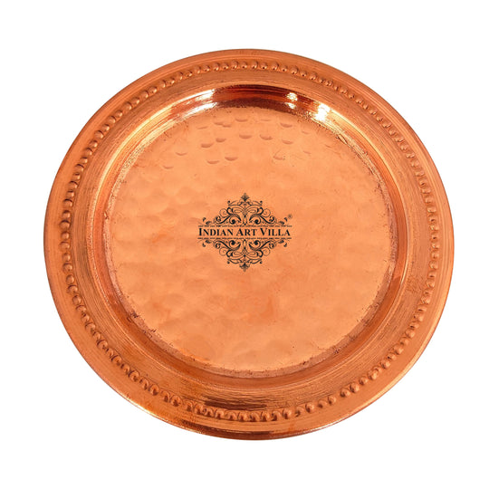 Handcrafted Pure Copper Small Thali | Plates with Hammered Design, Dinnerware, Serveware