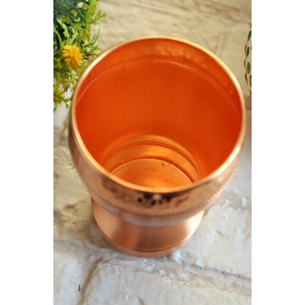 Indian Art Villa Pure Copper Glass With Half Lecquer Hammered Design, Water Drinkware & Health Benefit, Hotel Restaurant, Volume:- 400 ML,