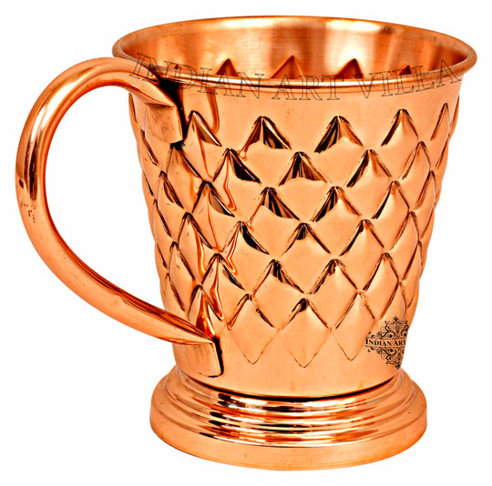 Pure Copper Bucket Shaped Diamond Hammered Design Moscow Mule Beer Mug Cup , Best for Beer Cocktail Parties, Barware, Volume-450ML