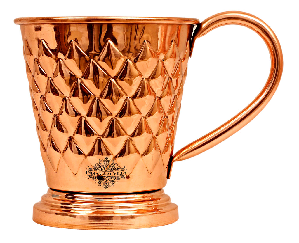 Indian Art Villa Pure Copper Bucket Shaped Diamond Hammered Design Moscow Mule Beer Mug Cup , Best for Beer Cocktail Parties, Barware, Volume-450ML