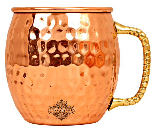 Pure Copper Moscow Mule Mug – Premium Hammered Texture with Brass Handle, Ideal for Bars, Gifting & Cocktail Drinks.