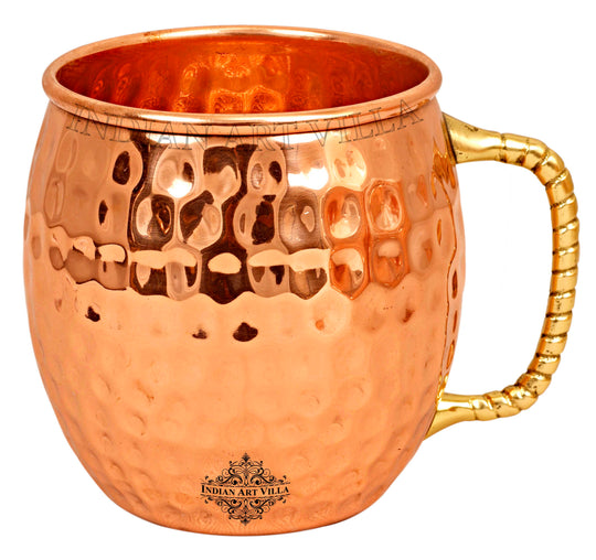 Pure Copper Moscow Mule Mug – Premium Hammered Texture with Brass Handle, Ideal for Bars, Gifting & Cocktail Drinks.
