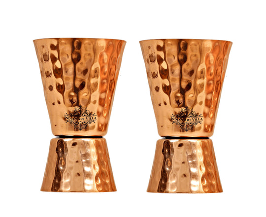 Hammered Copper Shot Glasses – Dual-Sided Jigger Design for Measuring, Party Drinks, Bartending & Home Bar Use.