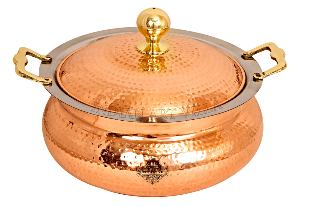 Indian Art Villa Pure Steel Copper Chafing Dish & Brass Knob