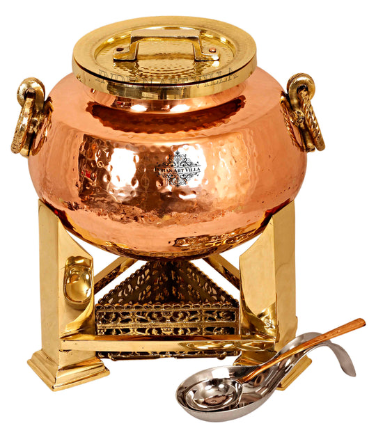Handcrafted Steel Copper Chafing Dish – Fuel Gel Stand with Hammered Design and Spoon, Ideal for Banquets.