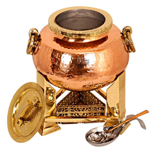 Handcrafted Steel Copper Chafing Dish – Fuel Gel Stand with Hammered Design and Spoon, Ideal for Banquets.