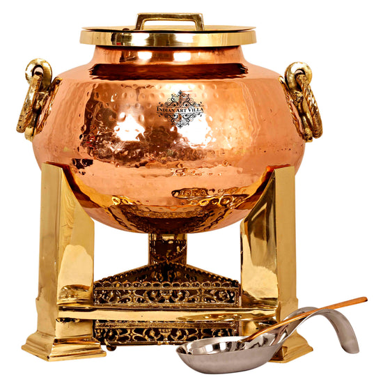 Handcrafted Steel Copper Chafing Dish – Fuel Gel Stand with Hammered Design and Spoon, Ideal for Banquets.
