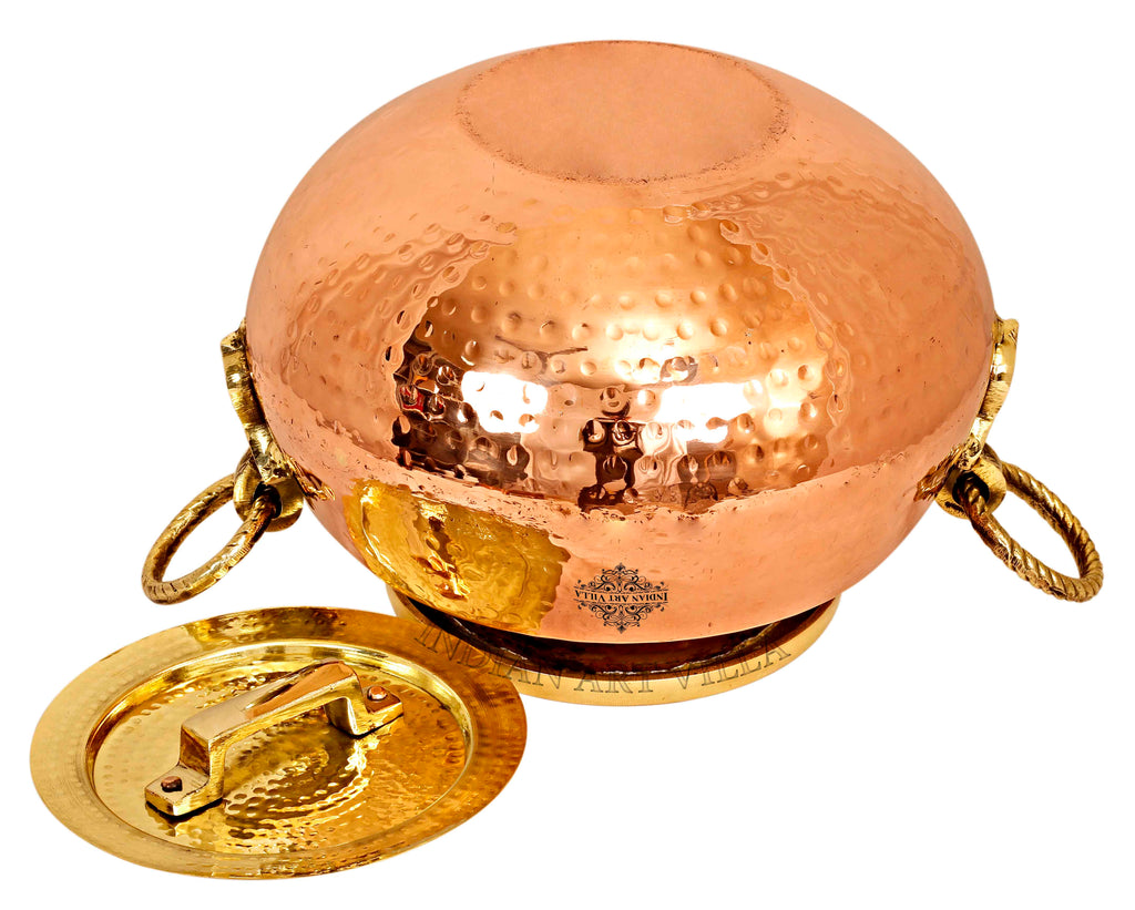 Indian Art Villa Pure Steel Copper Hammered Design with Tin Lining Chafing Dish with Brass Lid
