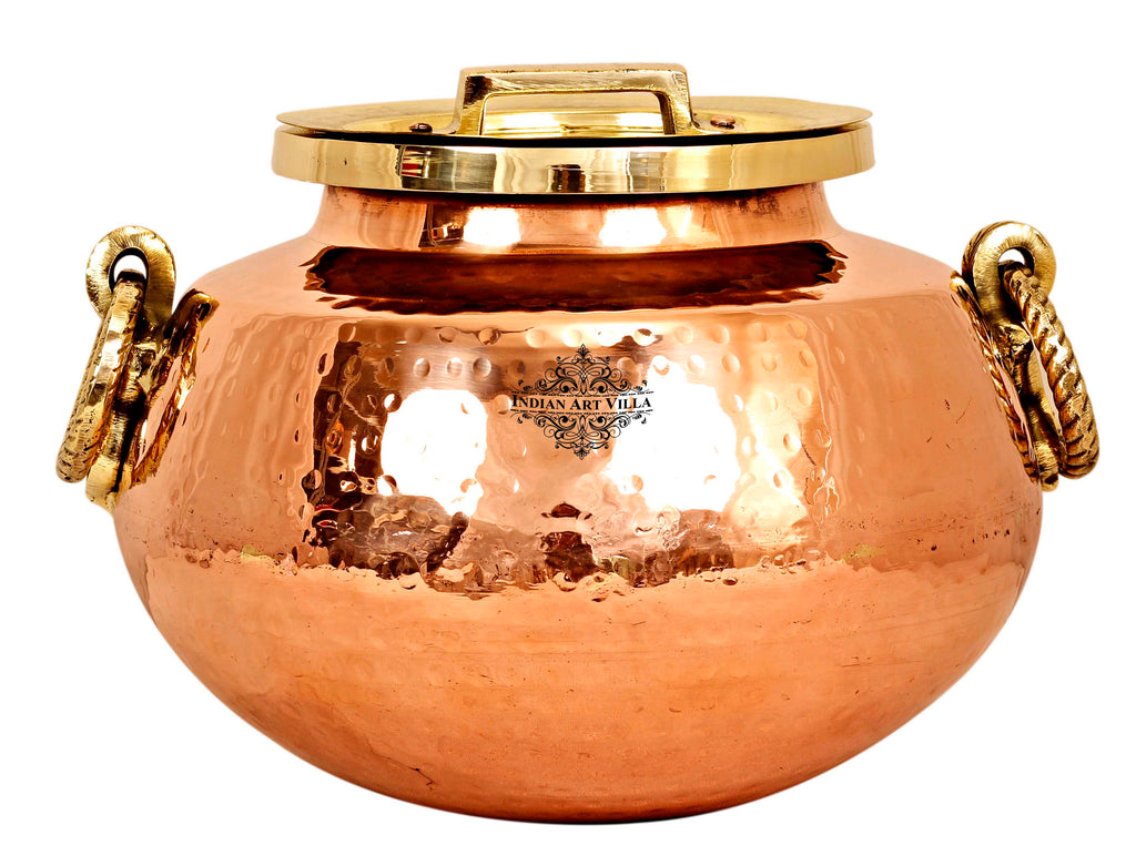 Indian Art Villa Pure Steel Copper Hammered Design with Tin Lining Chafing Dish with Brass Lid