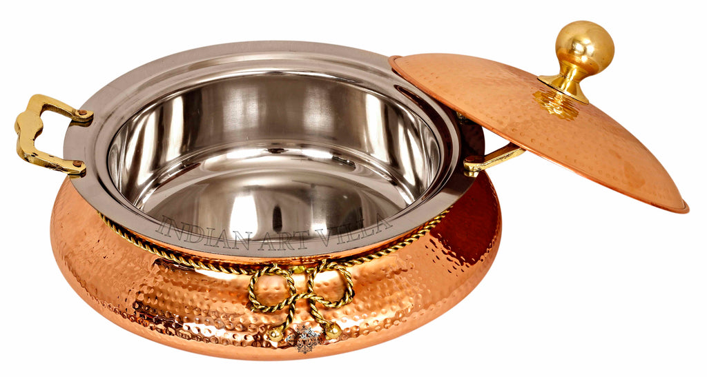 Indian Art Villa Pure Steel Copper Chafing Dish with Brass Knob