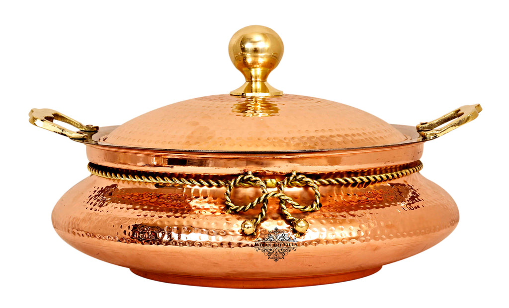 Indian Art Villa Pure Steel Copper Chafing Dish with Brass Knob