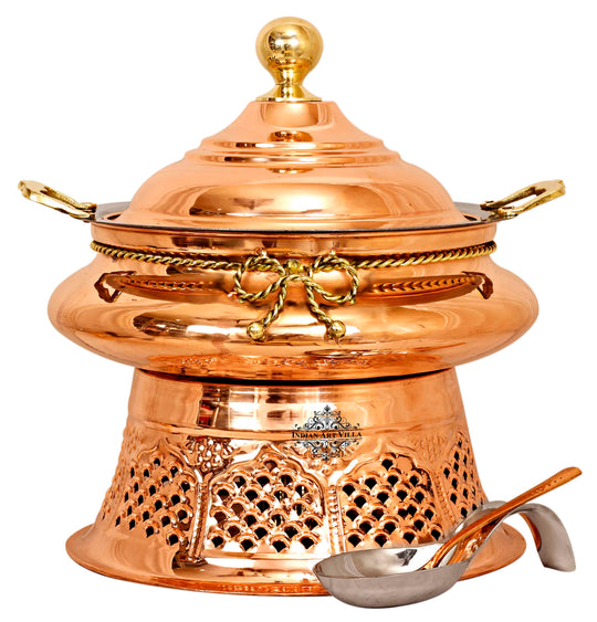 Elegant Copper Steel Chafing Dish – Food Warmer with Lid, Stand & Spoon for Hot Buffet Service & Weddings